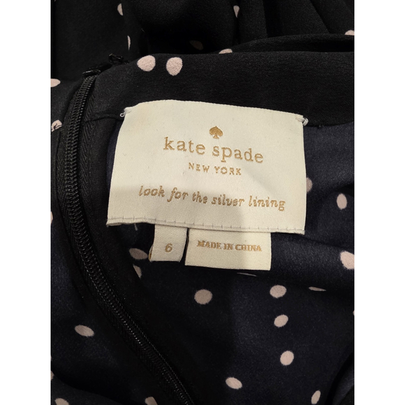 Kate Spade Polka Dot Bow Neck Tie Dress Black Ruffle Hem Long Sleeve Size 6 Bow - Picture 11 of 12
